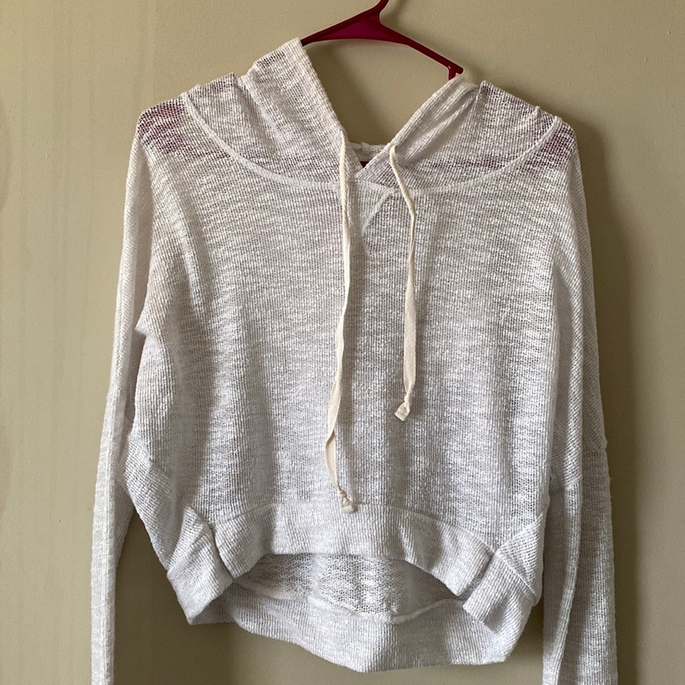 Hollister Cropped Hoodie White Long Sleeve Sweater XS/S
